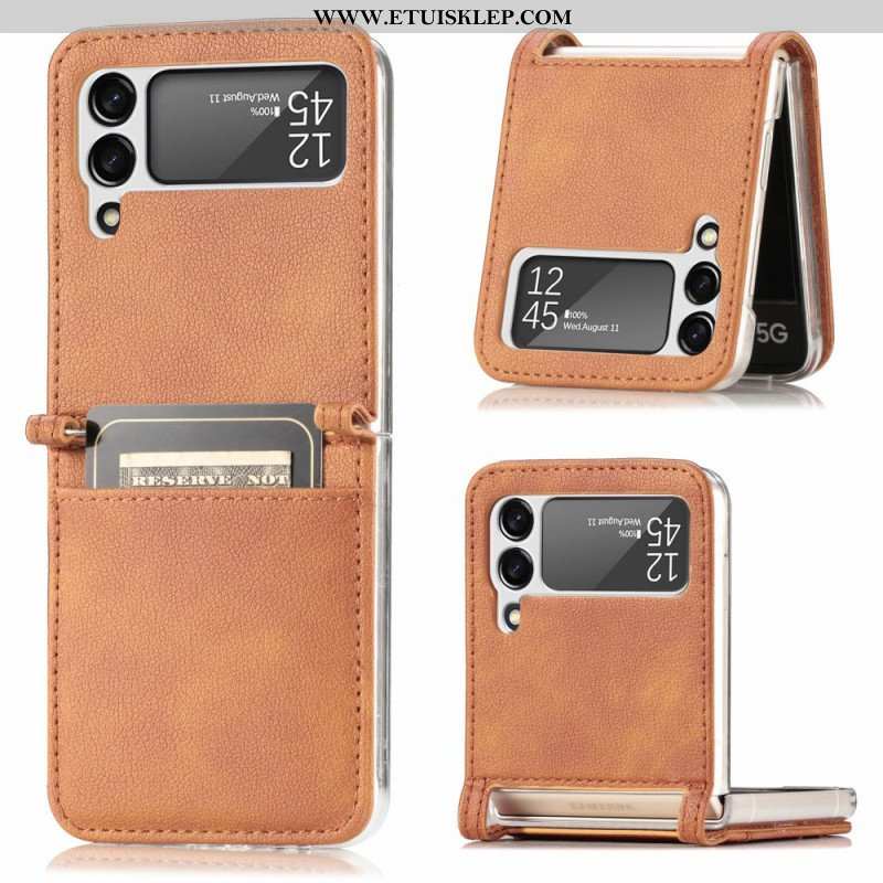 Etui do Samsung Galaxy Z Flip 3 5G Etui Folio Posiadacz Karty Ze Skóry Teksturowanej